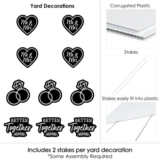 Big Dot of Happiness Mr. and Mrs. - Heart and Rings Lawn Decorations - Outdoor Black and White Wedding or Bridal Shower Yard Decorations - 10 Piece {7}