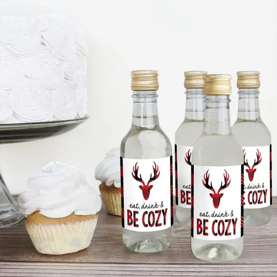 Big Dot of Happiness Prancing Plaid - Mini Wine and Champagne Bottle Label Stickers - Reindeer Holiday and Christmas Party Favor Gift - Set of 16 {4}