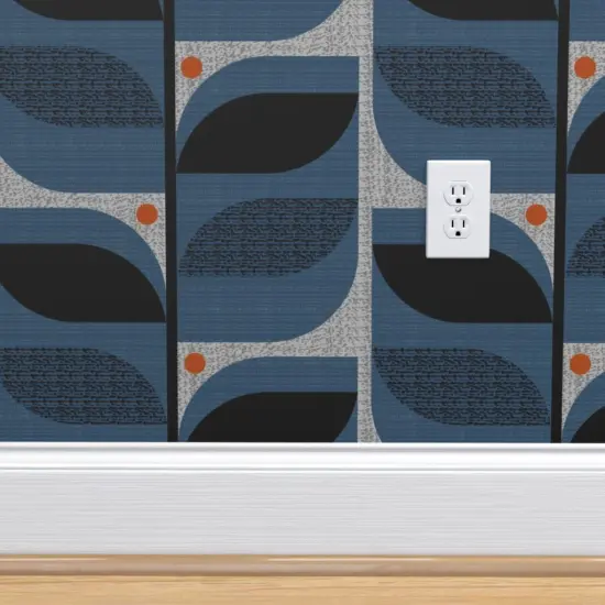 Pre-Pasted Wallpaper 2FT Wide Mod Leaves Faux Textures Look Large Scale Denim Blue Retro Inspired Atomic Era 1950S 1960S Custom Pre-pasted Wallpaper by Spoonflower {4}