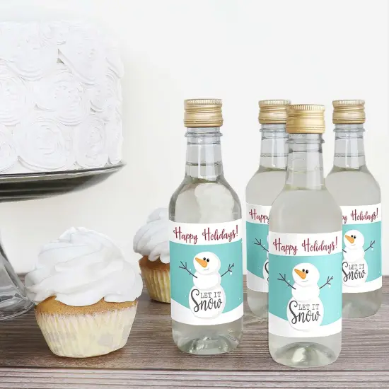 Big Dot of Happiness Let It Snow - Snowman - Mini Wine and Champagne Bottle Label Stickers - Christmas and Holiday Party Favor Gift - Set of 16 {4}