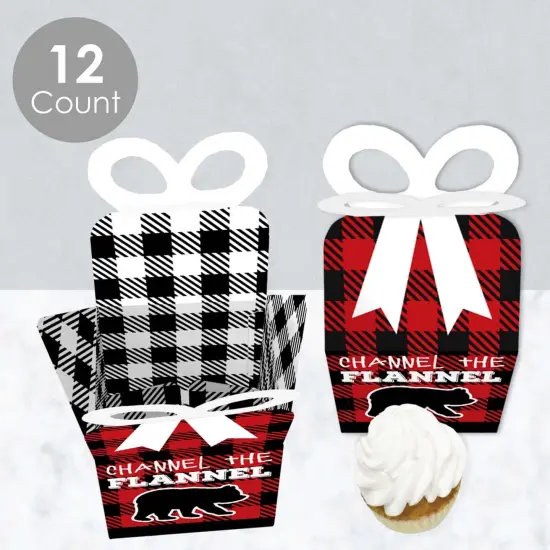 Big Dot of Happiness Lumberjack - Channel the Flannel - Square Favor Gift Boxes - Buffalo Plaid Party Bow Boxes - Set of 12 {4}