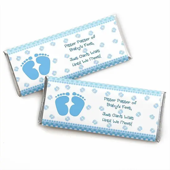 Big Dot of Happiness Baby Feet Blue - Candy Bar Wrappers Baby Shower Favors - Set of 24 {1}