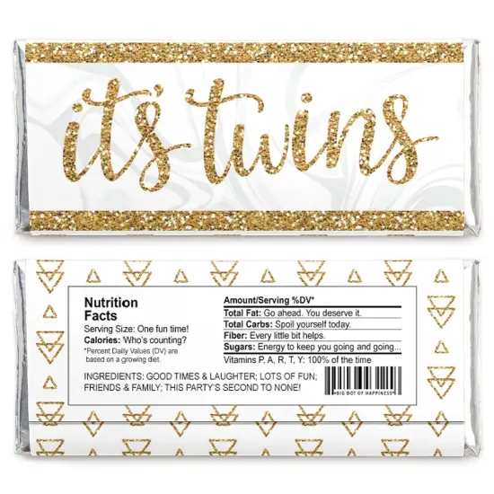Big Dot of Happiness It's Twins - Candy Bar Wrapper Gold Twins Baby Shower Favors - Set of 24 {3}