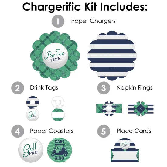 Big Dot of Happiness Par-Tee Time - Golf - Birthday or Retirement Party Paper Charger and Table Decorations - Chargerific Kit - Place Setting for 8 {4}