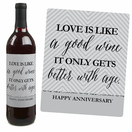 Big Dot of Happiness We Still Do - Wedding Anniversary Decorations for Women and Men - Wine Bottle Label Stickers - Set of 4 {7}