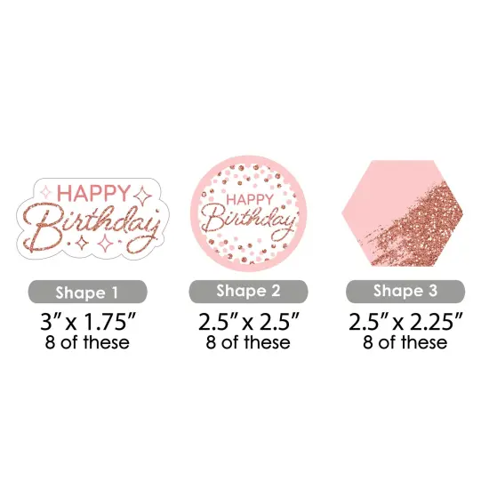 Big Dot of Happiness Pink Rose Gold Birthday - DIY Shaped Happy Birthday Party Cut-Outs - 24 Count {3}