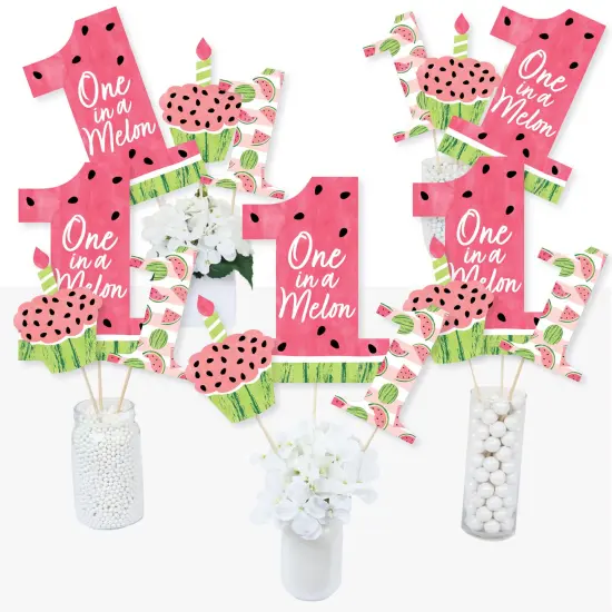 Big Dot of Happiness 1st Birthday One in a Melon - Fruit First Birthday Party Centerpiece Sticks - Table Toppers - Set of 15 {1}