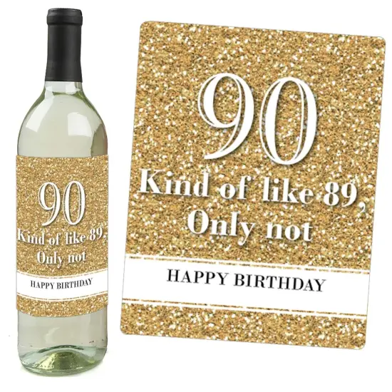 Big Dot of Happiness Adult 90th Birthday - Gold - Birthday Party Gift for Women and Men - Wine Bottle Label Stickers - Set of 4 {3}