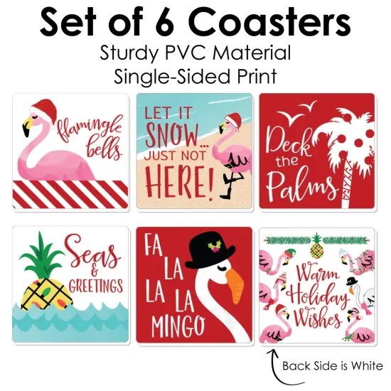 Big Dot of Happiness Flamingle Bells - Funny Tropical Christmas Party Decorations - Drink Coasters - Set of 6 {6}