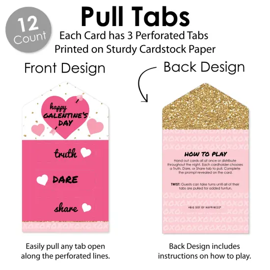 Big Dot of Happiness Be My Galentine - Galentine's & Valentine's Day Party Game Pickle Cards - Truth, Dare, Share Pull Tabs - Set of 12 {4}