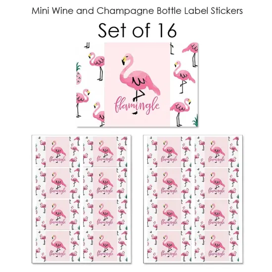 Big Dot of Happiness Pink Flamingo - Mini Wine and Champagne Bottle Label Stickers - Tropical Summer Party Favor Gift for Women and Men - Set of 16 {7}