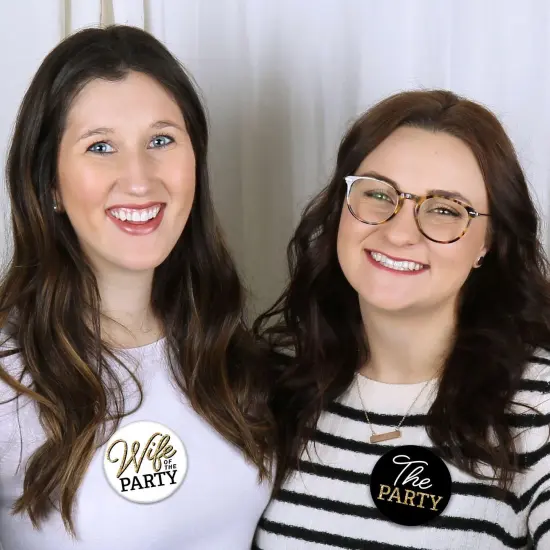 Big Dot of Happiness Wife of the Party - 3 inch Black and Gold Bachelorette Party Badge - Pinback Buttons - Set of 8 {6}