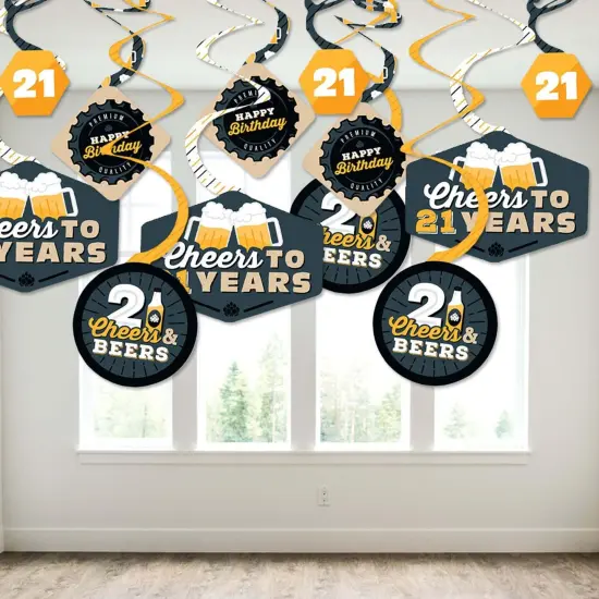 Big Dot of Happiness Cheers and Beers to 21 Years - 21st Birthday Party Hanging Decor - Party Decoration Swirls - Set of 40 {4}