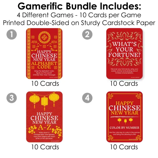 Big Dot of Happiness Lunar New Year - 4 Games - 10 Cards Each - Gamerific Bundle {4}