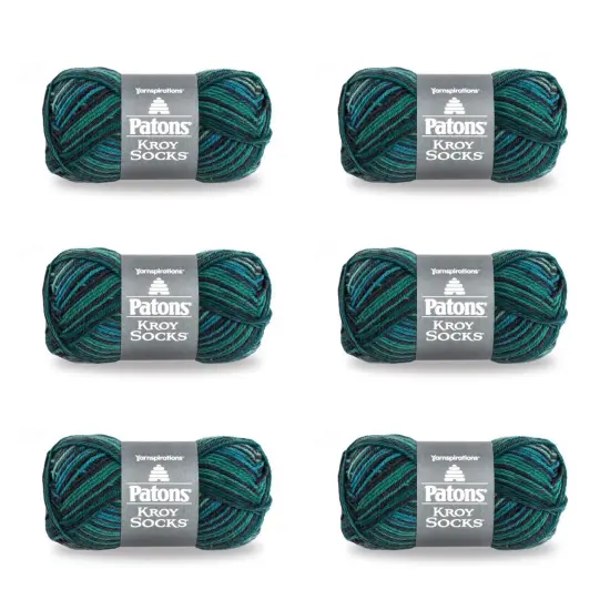 Patons Kroy Socks Turquoise Stripes Yarn - 6 Pack of 1.75oz/50g - Blended Fiber - 1 Super Fine - 166 Yards - Knitting/Crochet {1}