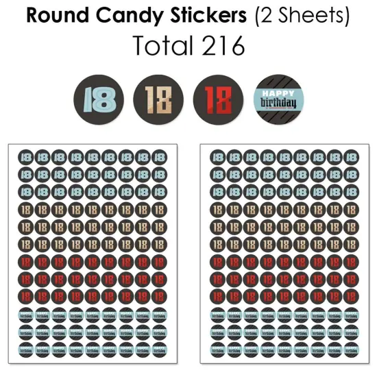 Big Dot of Happiness Boy 18th Birthday - Eighteenth Birthday Party Candy Favor Sticker Kit - 304 Pieces {6}