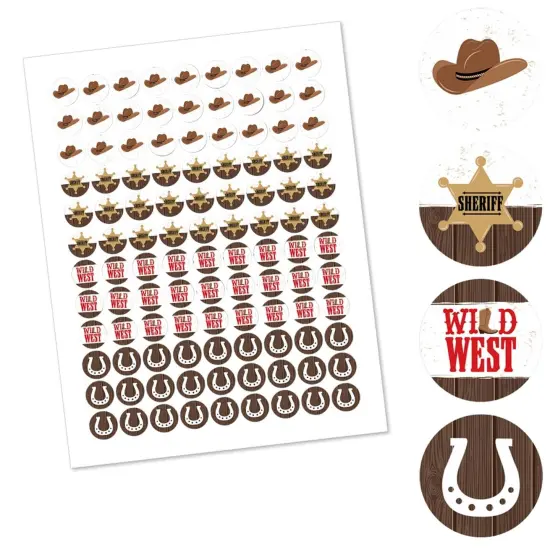 Big Dot of Happiness Western Hoedown - Wild West Cowboy Party Round Candy Sticker Favors - Labels Fits Chocolate Candy (1 sheet of 108) {3}