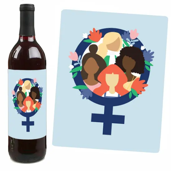 Big Dot of Happiness Women's Day - Feminist Party Decorations for Women - Wine Bottle Label Stickers - Set of 4 {7}