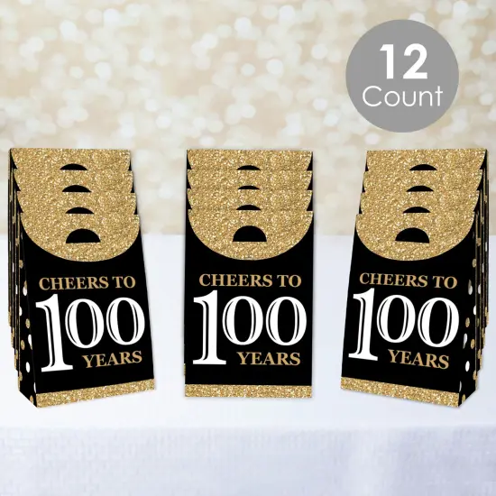 Big Dot of Happiness Adult 100th Birthday - Gold - Birthday Gift Favor Bags - Party Goodie Boxes - Set of 12 {3}
