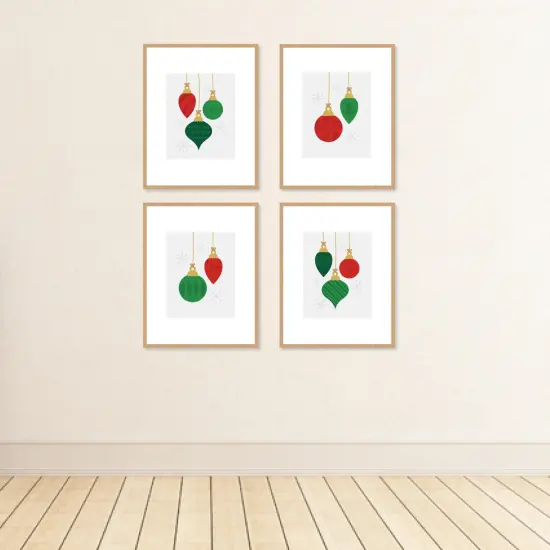 Big Dot of Happiness Ornaments - Unframed Holiday and Christmas Linen Paper Wall Art - Set of 4 - Artisms - 8 x 10 inches {4}