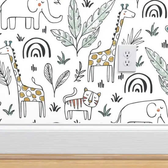 Peel & Stick Wallpaper 2FT Wide Safari Animals Baby Nursery Kids Room Large Scale Gender Neutral African Zoo Animal Custom Removable Wallpaper by Spoonflower {4}