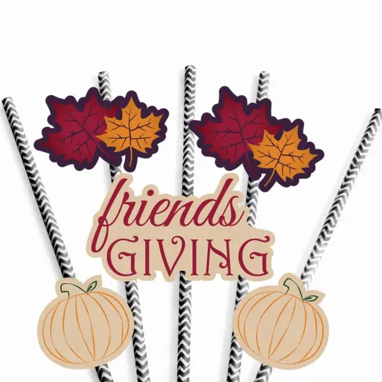 Big Dot of Happiness Friends Thanksgiving Feast - Friendsgiving Paper Straw Decor - Party Striped Decorative Straws - Set of 24 {7}