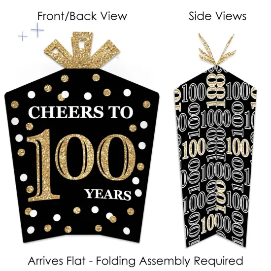 Big Dot of Happiness Adult 100th Birthday - Gold - Table Decorations - Birthday Party Fold and Flare Centerpieces - 10 Count {3}