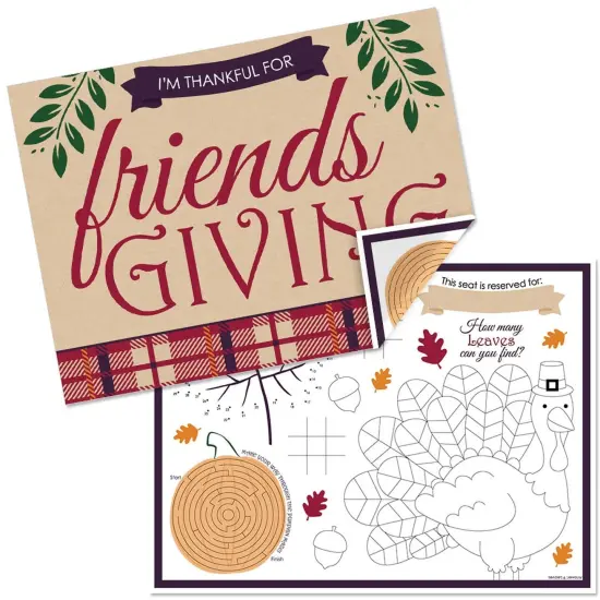 Big Dot of Happiness Friends Thanksgiving Feast - Paper Friendsgiving Party Coloring Sheets - Activity Placemats - Set of 16 {1}