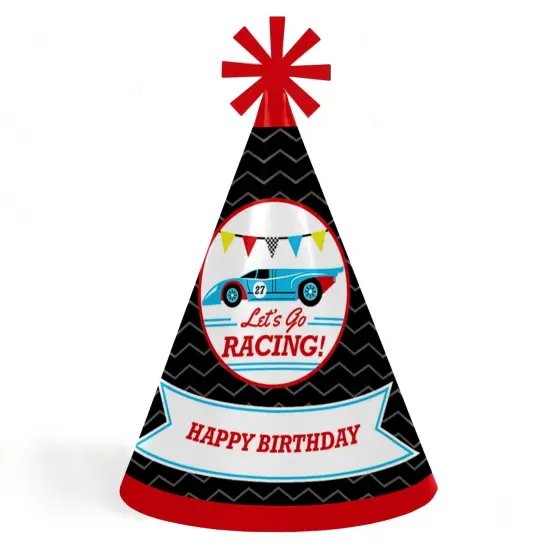 Big Dot of Happiness Let's Go Racing - Racecar - Cone Race Car Happy Birthday Party Hats for Kids and Adults - Set of 8 (Standard Size) {1}