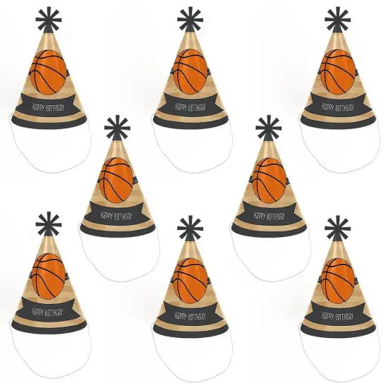 Big Dot of Happiness Nothin' but Net - Basketball - Cone Happy Birthday Party Hats for Kids and Adults - Set of 8 (Standard Size) {7}