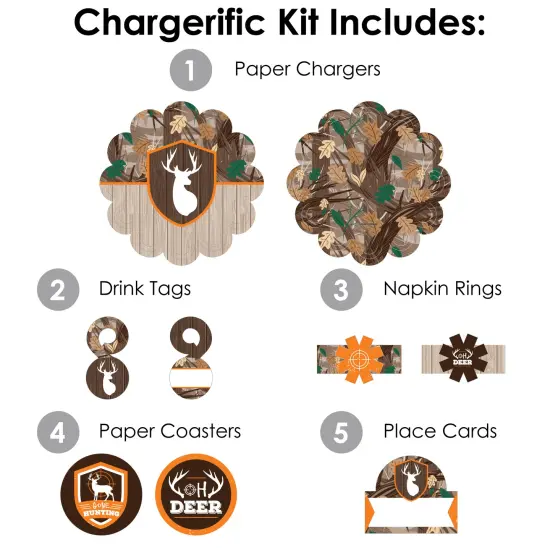 Big Dot of Happiness Gone Hunting Deer Camo Baby Shower or Birthday Party Paper Charger and Table Decorations Chargerific Kit - Place Setting for 8 {4}