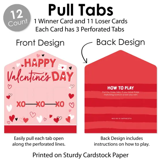 Big Dot of Happiness Happy Valentine&rsquo;s Day - Valentine Hearts Party Game Pickle Cards - Pull Tabs 3-in-a-Row - Set of 12 {6}