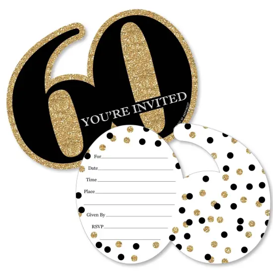 Big Dot of Happiness Adult 60th Birthday - Gold - Shaped Fill-In Invitations - Birthday Party Invitation Cards with Envelopes - Set of 12 {1}