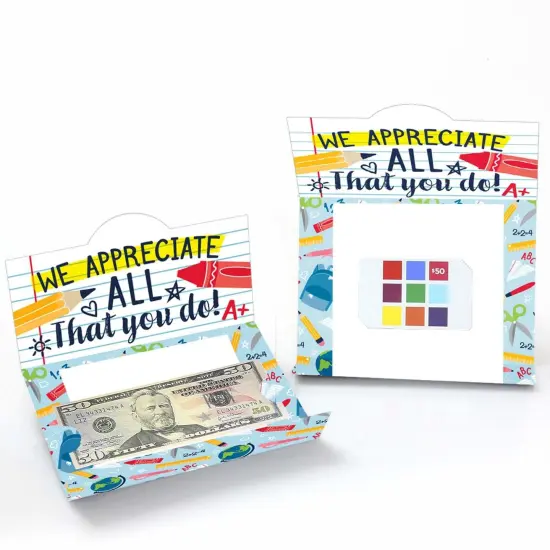 Big Dot of Happiness Back to School - First Day of School Teacher Appreciation Money and Gift Card Holders - Set of 8 {3}