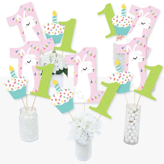 Big Dot of Happiness 1st Birthday Whole Llama Fun - Llama Fiesta First Birthday Party Centerpiece Sticks - Table Toppers - Set of 15 {3}