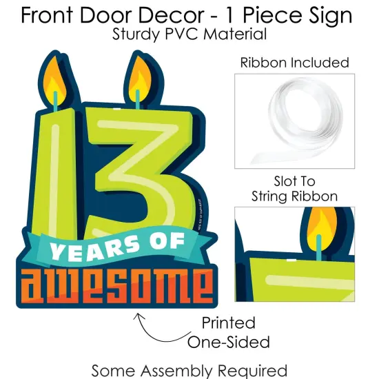 Big Dot of Happiness Boy 13th Birthday - Hanging Porch Official Teenager Birthday Party Outdoor Decorations - Front Door Decor - 1 Piece Sign {6}