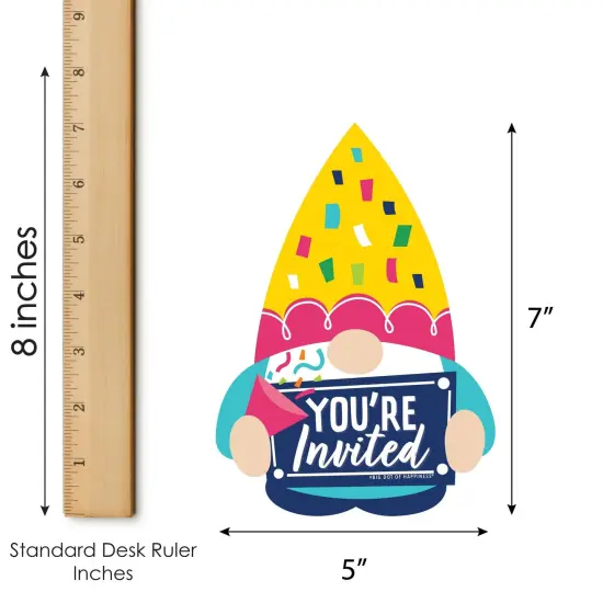 Big Dot of Happiness Gnome Birthday - Shaped Fill-In Invitations - Happy Birthday Party Invitation Cards with Envelopes - Set of 12 {7}