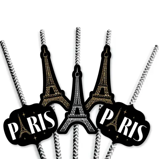 Big Dot of Happiness Stars Over Paris - Paper Straw Decor - Parisian Themed Party Striped Decorative Straws - Set of 24 {7}