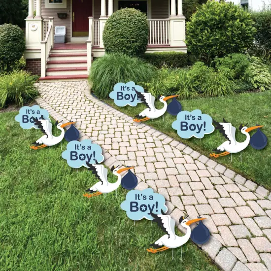 Big Dot of Happiness Boy Special Delivery - Baby Announcement Lawn Decorations - Outdoor Blue It's a Boy Stork Baby Shower Yard Decorations - 10 Piece {1}