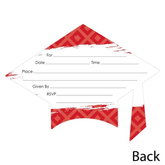Big Dot of Happiness Red Graduation Party Invitations - Shaped Fill-In Invite Cards with Envelopes - Set of 12 {4}