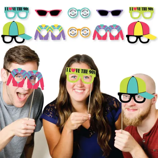 Big Dot of Happiness 90's Throwback Glasses - Paper Card Stock 1990s Party Photo Booth Props Kit - 10 Count {3}