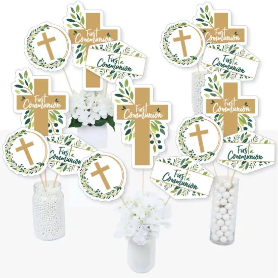 Big Dot of Happiness First Communion Elegant Cross - Religious Party Centerpiece Sticks - Table Toppers - Set of 15 {3}