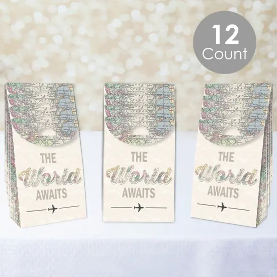 Big Dot of Happiness World Awaits - Travel Themed Gift Favor Bag- Party Goodie Boxes- Set of 12 {3}