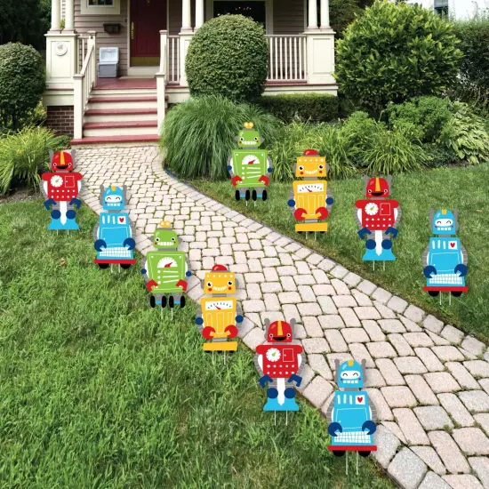 Big Dot of Happiness Gear Up Robots - Lawn Decorations - Outdoor Birthday Party or Baby Shower Yard Decorations - 10 Piece {1}