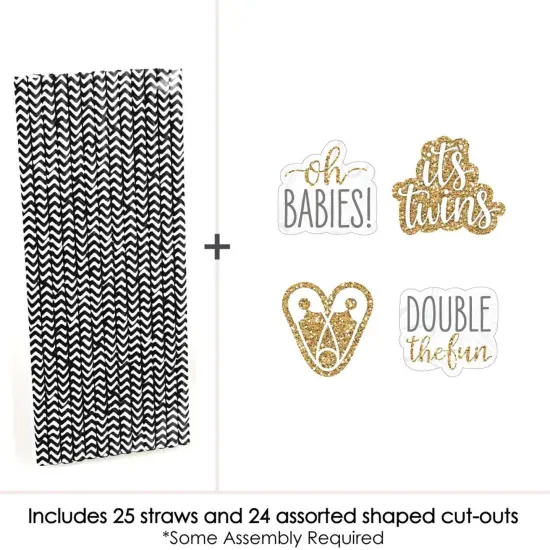 Big Dot of Happiness It's Twins - Paper Straw Decor - Gold Twins Baby Shower Striped Decorative Straws - Set of 24 {4}