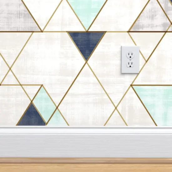 Pre-Pasted Wallpaper 2FT Wide Vintage Navy Mint Geo Blue Green Custom Pre-pasted Wallpaper by Spoonflower {4}