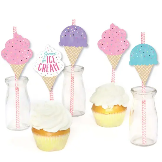 Big Dot of Happiness Scoop Up the Fun - Ice Cream - Paper Straw Decor - Sprinkles Party Striped Decorative Straws - Set of 24 {6}