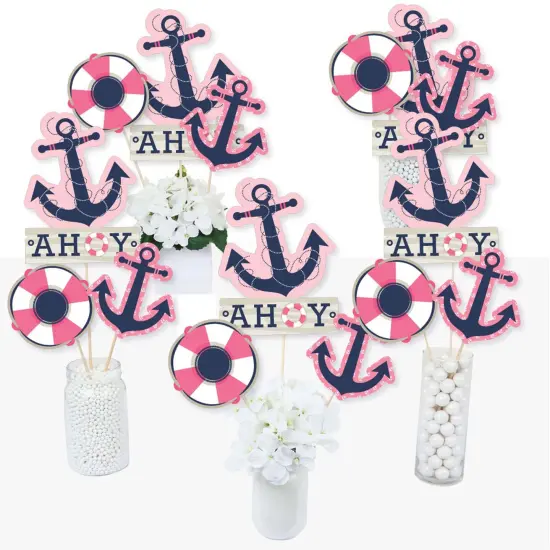 Big Dot of Happiness Ahoy - Nautical Girl - Baby Shower or Birthday Party Centerpiece Sticks - Table Toppers - Set of 15 {3}