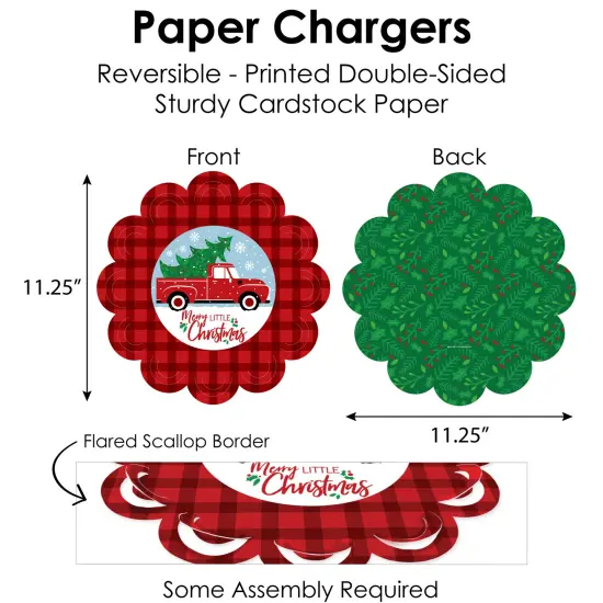 Big Dot of Happiness Merry Little Christmas Tree - Red Truck Christmas Party Paper Charger and Table Decorations Chargerific Kit for 8 {6}