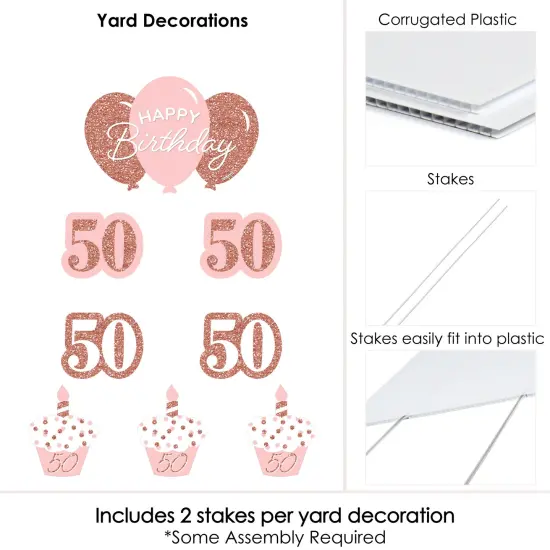 Big Dot of Happiness 50th Pink Rose Gold Birthday - Yard Sign and Outdoor Lawn Decorations - Happy Birthday Party Yard Signs - Set of 8 {6}